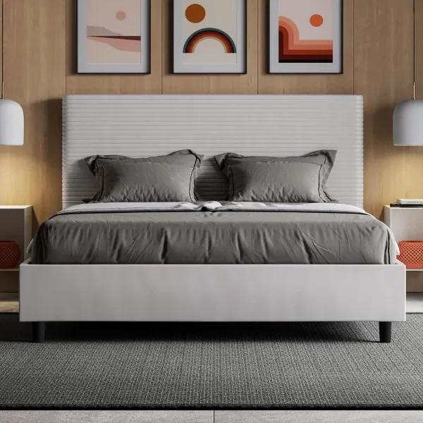 Letto senza rete imbottito 160x190 similpelle bianco Focus