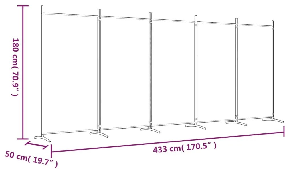 Divisorio a 5 Pannelli Bianco 433x180 cm Tessuto