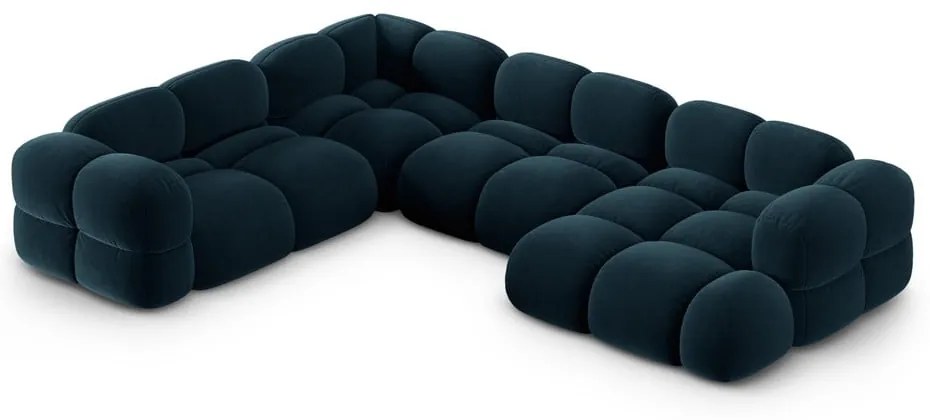 Divano angolare blu scuro (con penisola a sinistra/a U) con rivestimento in velluto Loretto – Cosmopolitan Design