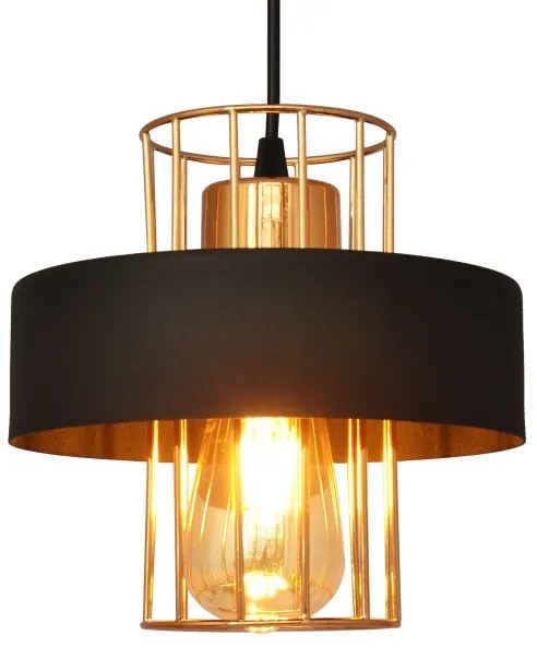 Lampadario a sospensione con filo VOLTA 1xE27/15W/230V nero/oro
