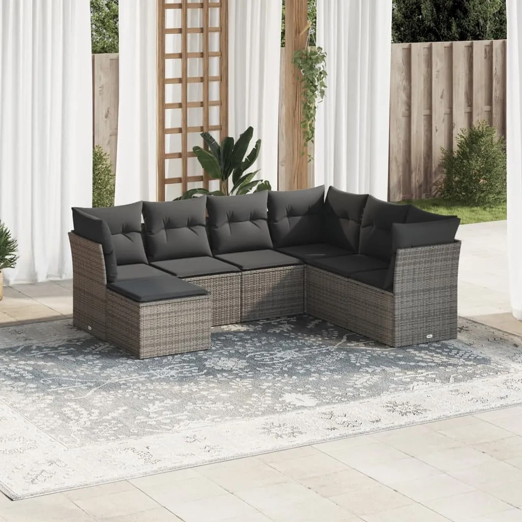 Set divani da giardino 7 pz con cuscini grigio in polyrattan