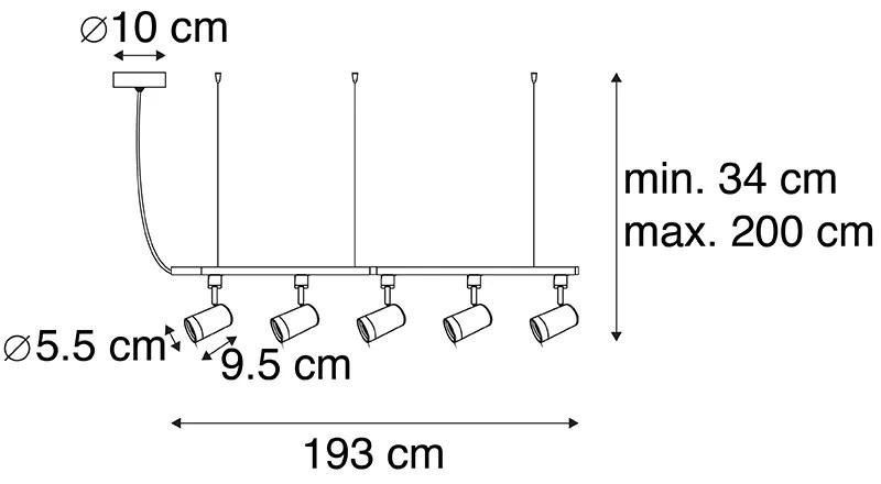 Sistema di binari sospesi moderno con 5 faretti bianco monofase - Iconic Jeana