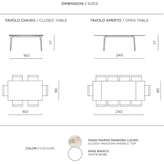 Tavolo in pietra effetto marmo Pandora allungabile a 240 cm FELIX