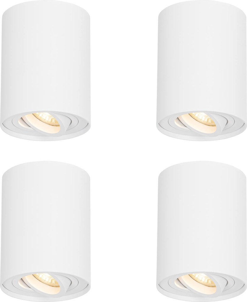 Set di 4 faretti da soffitto moderni bianchi orientabili e inclinabili - Rondoo Up