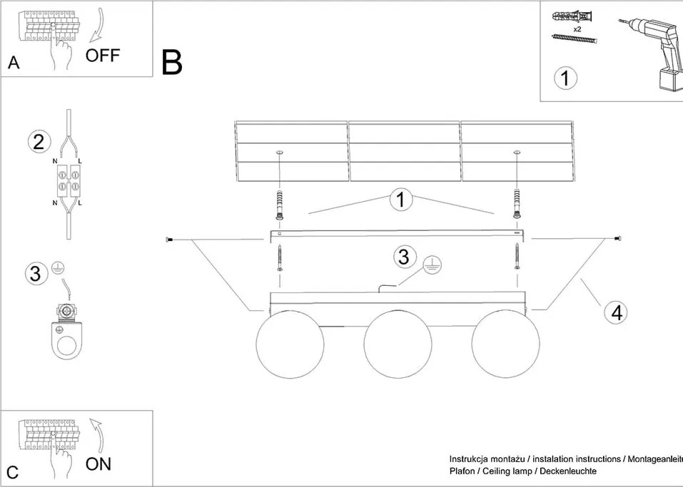Lampada da soffitto nera con paralume in vetro ø 12 cm Umerta - Sollux