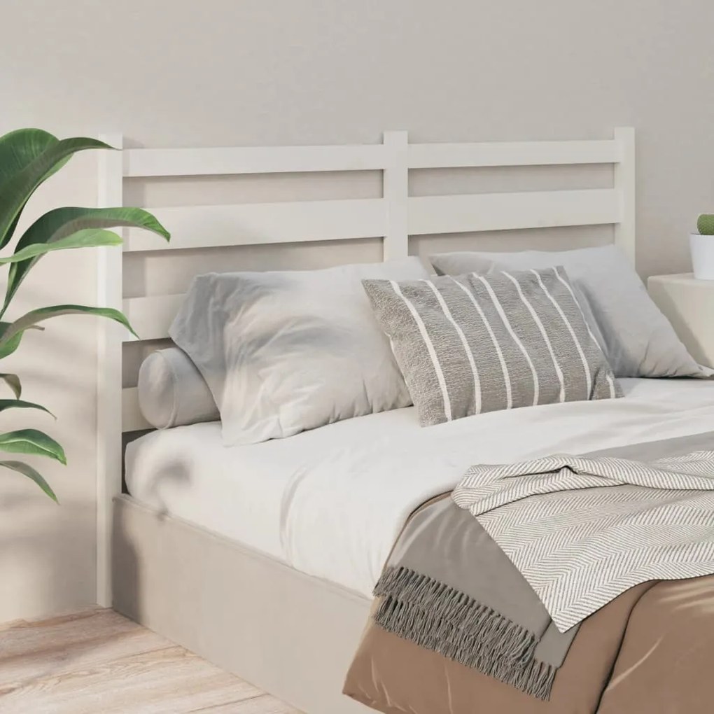 Testiera Per Letto Bianca 206x4x100 Cm Legno Massello Di Pino /