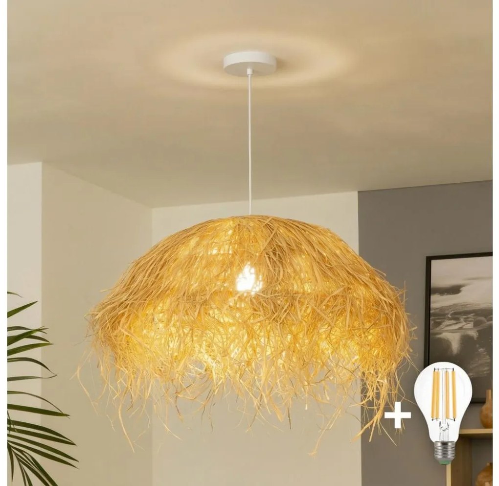 Brilagi - Lampadario LED sospeso con cavo CERIA BOHO 1xE27/40W/230V Ø 60 cm in rafia