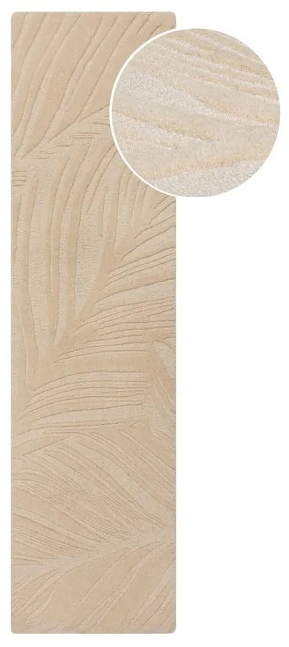 Tappeto beige in lana 60x230 cm Lino Leaf - Flair Rugs
