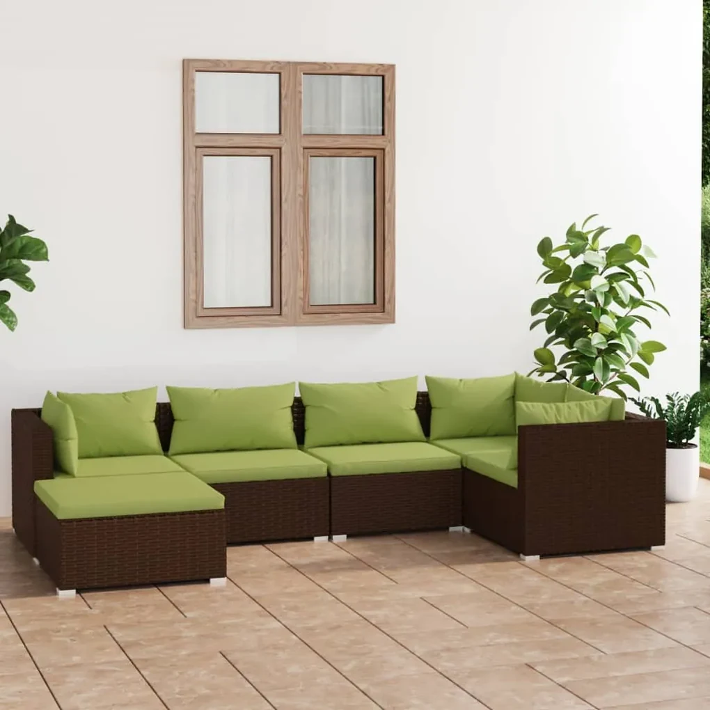 Set divani da giardino 6 pz con cuscini in polyrattan marrone