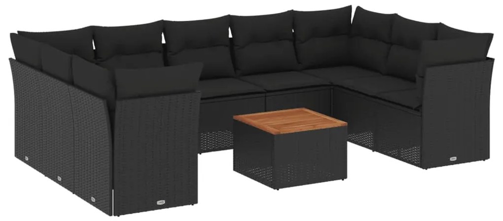 Set Divani da Giardino 10pz con Cuscini in Polyrattan Nero