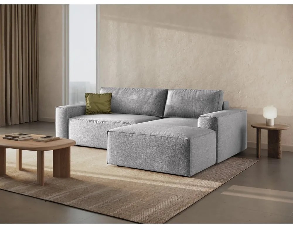 Divano letto angolare grigio chiaro in tessuto bouclé (angolo destro) Jodie - Micadoni Home