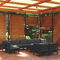 Set Divani da Giardino 10 pz con Cuscini Neri Legno di Pino 3097257