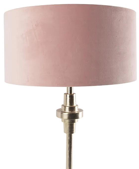 Lampada da tavolo dorato paralume velluto rosa 50 cm - DIVERSO