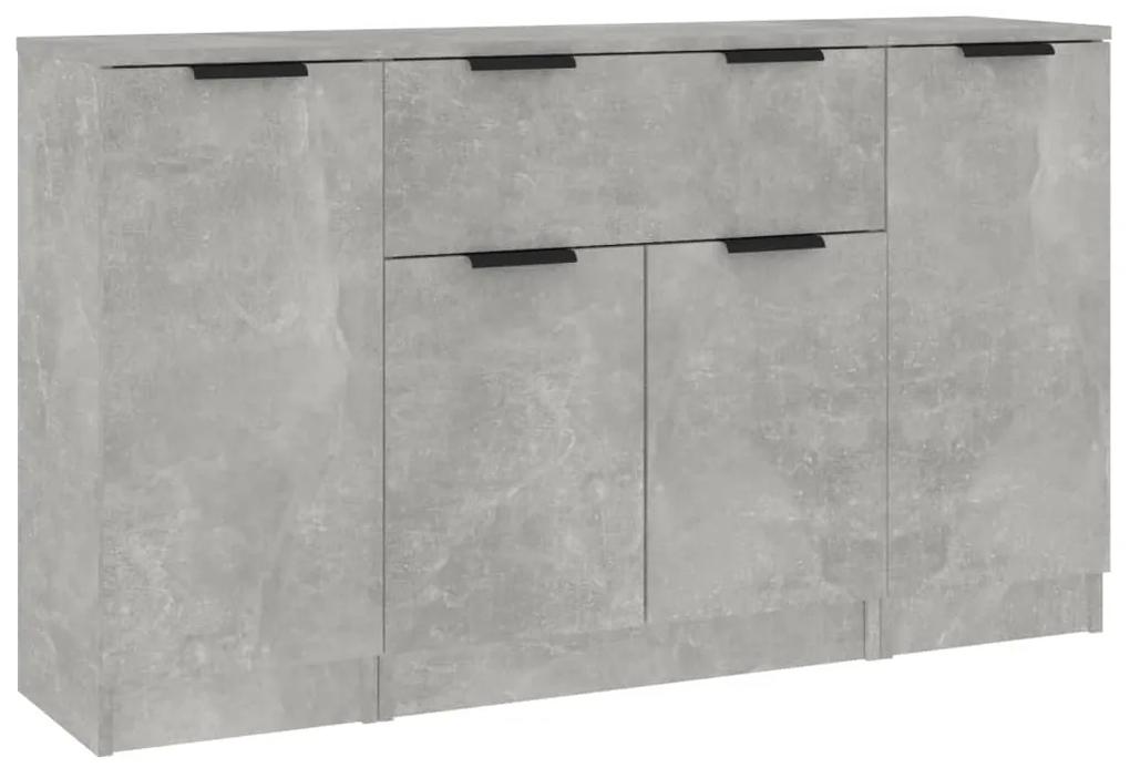 Credenze 3 pz grigio cemento in legno multistrato