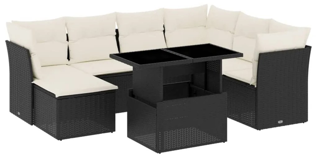 Set divani da giardino con cuscini 8 pz nero in polyrattan