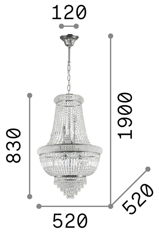 Lampadario Classico Dubai Metallo-Cristallo Ottone 10 Luci E14