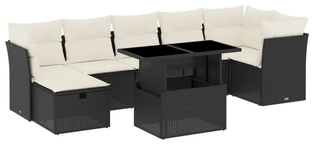 Set divani da giardino con cuscini 8 pz nero in polyrattan