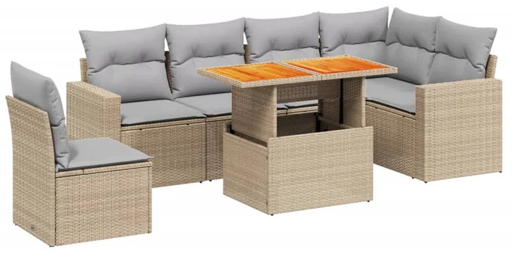 Set divani da giardino 7 pz con cuscini beige in polyrattan