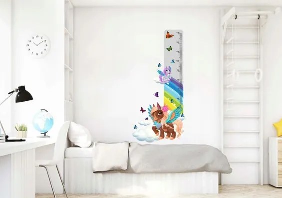 Adesivo da parete a forma di righello con animali fiabeschi come My Little Pony 40 x 120 cm