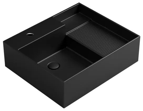 Lavabo da appoggio Nobu COLAVENE con foro rettangolare in ceramica L 60 x H 21 x P 50 cm nero opaco piletta non inclusa