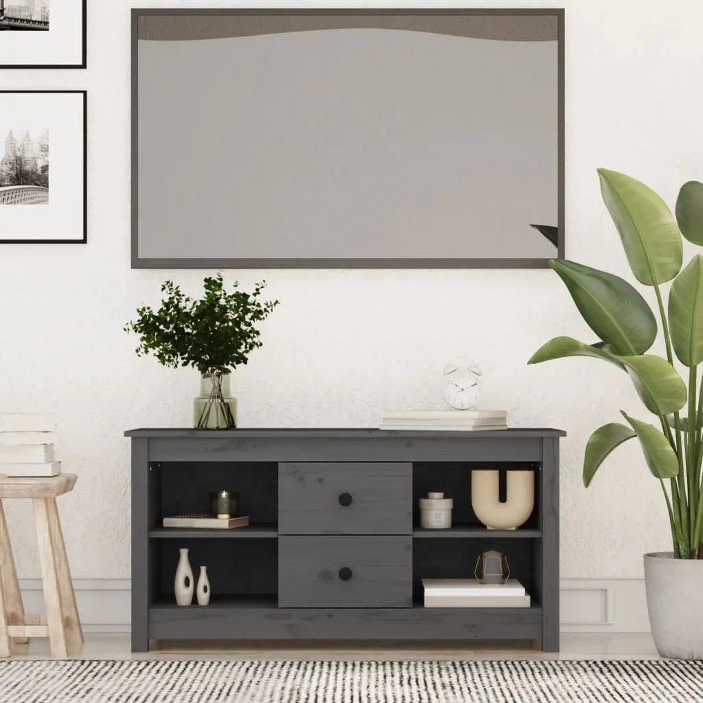 Mobile porta tv grigio 103x36,5x52 cm in legno massello di pino