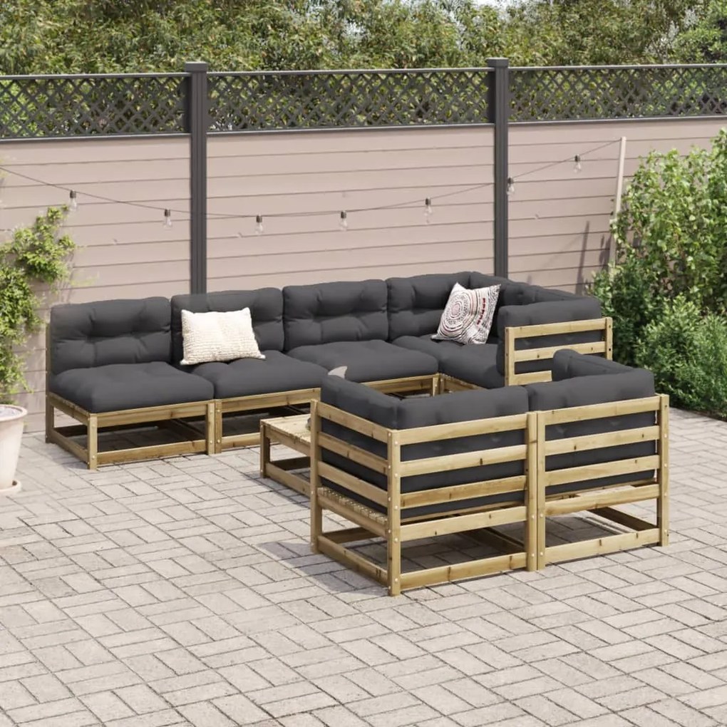 Set divani da giardino 8pz con cuscini legno impregnato di pino