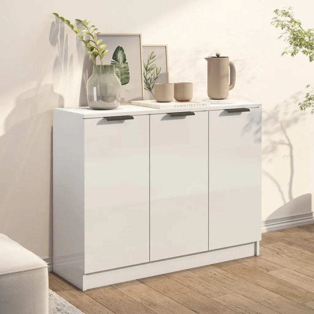 Credenza bianco lucido 90,5x30x70 cm in legno multistrato