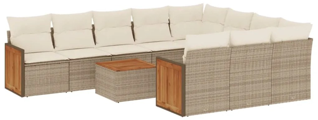 Set Divani da Giardino 11 pz con Cuscini Beige in Polyrattan