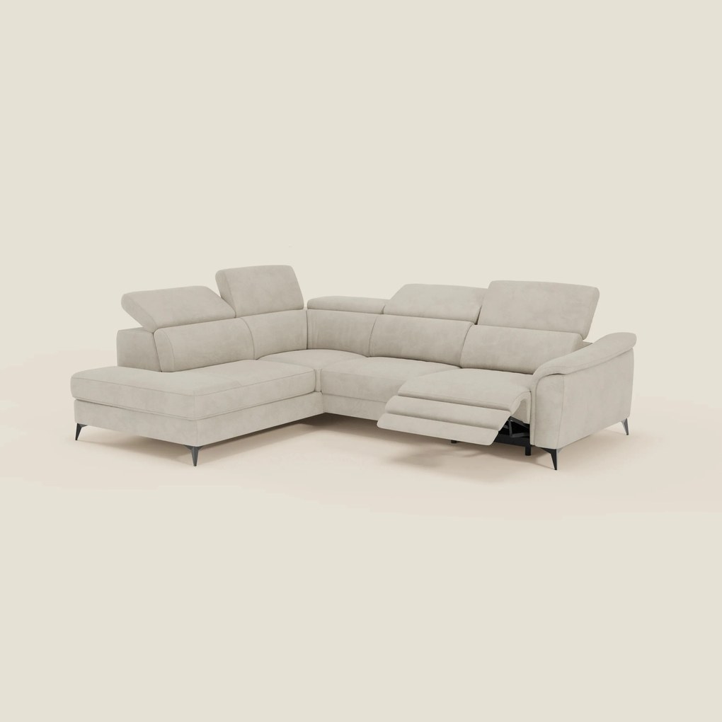 Arcos Divano angolare - piedini alti e poggiatesta reclinabili in microfibra impermeabile T11 panna