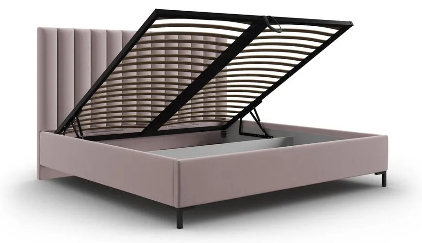 Letto matrimoniale imbottito rosa chiaro con contenitore con griglia 140x200 cm Casey - Mazzini Beds