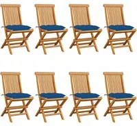 Sedie da Giardino con Cuscini Blu 8 pz in Massello di Teak cod mxl 8318