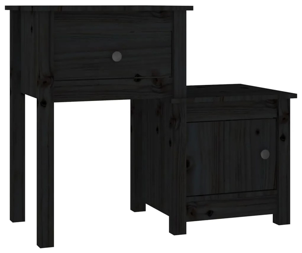 Comodino Nero 79,5x38x65,5 cm in Legno Massello di Pino