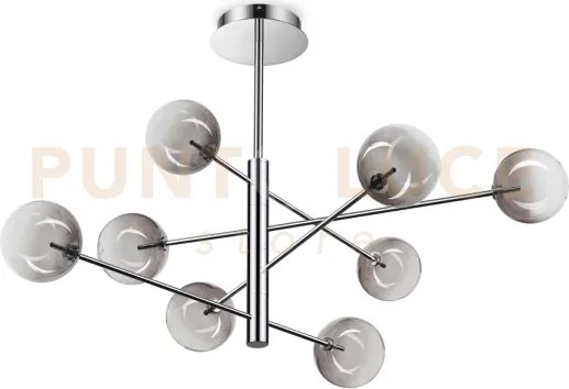 Equinoxe sospensione in vetro fume' e cromo 8 luci attacco g4