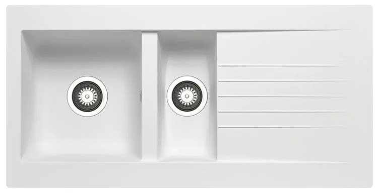 Lavello integrato 1.5 vasche con gocciolatoio laterale destro o sinistro DELINIA Scirocco resina L 50 x L 100 cm bianco