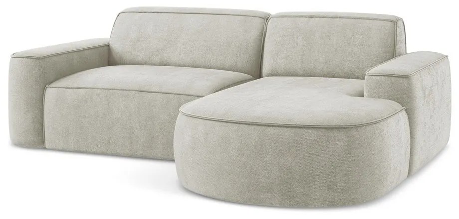 Divano angolare color crema (con penisola a destra/con chaise lounge) con rivestimento in ciniglia Omao – Makamii