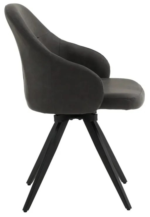 Set di sedie girevoli COVENT in similpelle antracite e gambe in metallo nero, con braccioli