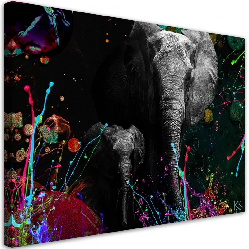 Quadro su tela, Elefante su uno sfondo colorato  Dimensioni Tappeti 120x80