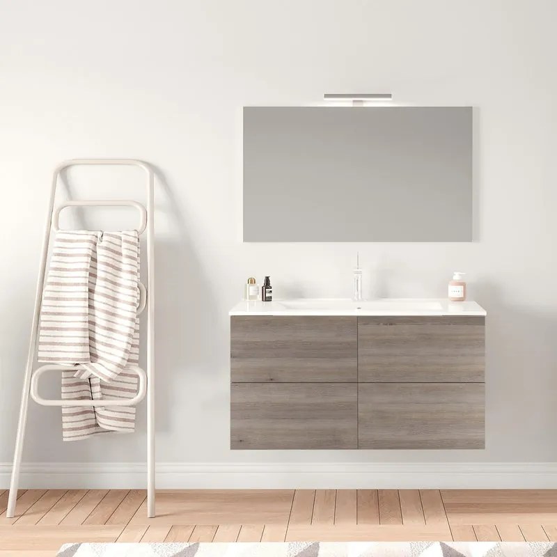 Mobile sottolavabo e lavabo Neo per doppia vasca rovere grigio L 120 x H 64 x P 48 cm 4 cassetti