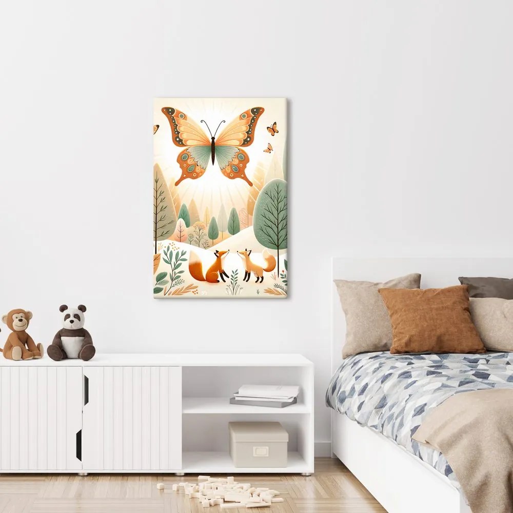 Quadro su tela – Farfalla sopra le volpi nella natura