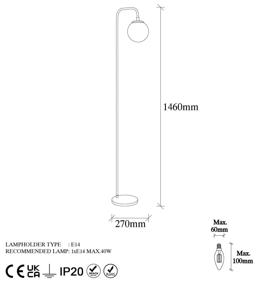 Lampada da terra color ottone con paralume in vetro (altezza totale 27 cm) Viran – Opviq lights