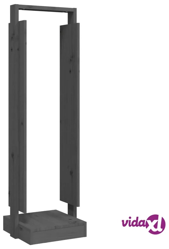 vidaXL Portalegna Grigio 33,5x30x110 cm in Legno Massello di Pino