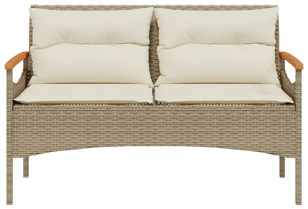 Panchina da giardino con cuscini 116x62,5x74cm beige polyrattan