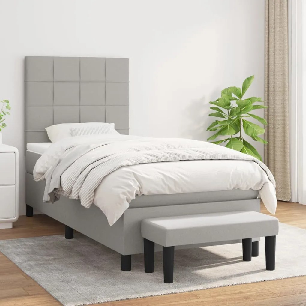 Giroletto A Molle Con Materasso Grigio Chiaro 90x190 Cm Tessuto /