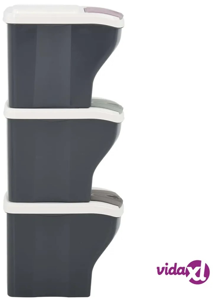 vidaXL Pattumiere Impilabili 3 pz 60 L Grigio Scuro
