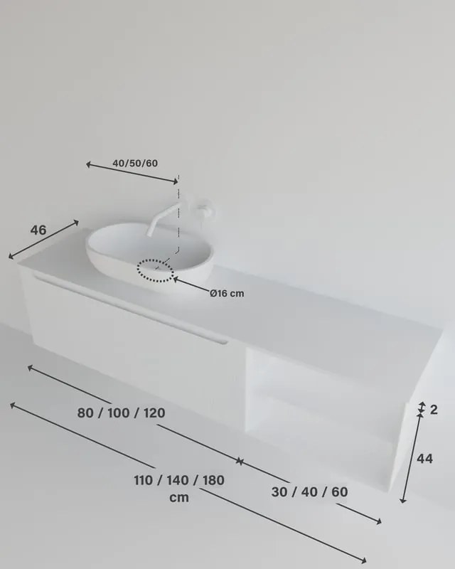 Mobile da bagno sospeso sotto lavabo L 140.5 x H 46 x P 46 cm verde laccato, 1 cassetto MADERO KIMONO