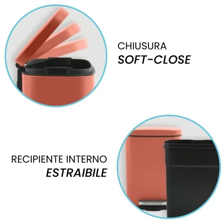 Set pattumiera 5lt a pedale e portascopino in acciaio color terracotta opaco Axin