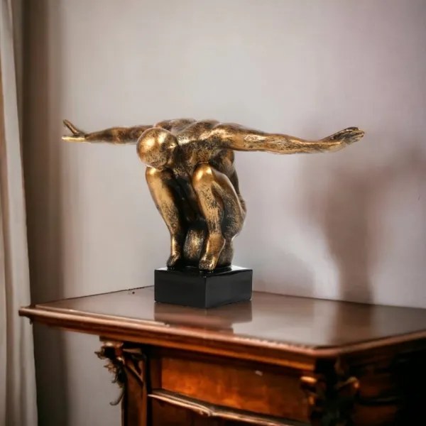 Decorazione da tavolo 25x41x20 cm in resina con patina dorata