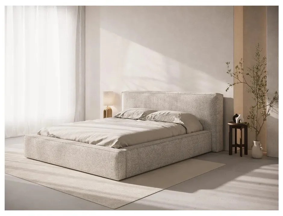 Letto matrimoniale imbottito beige con contenitore con rete inclusa 180x200 cm Simon Olivia – Micadoni