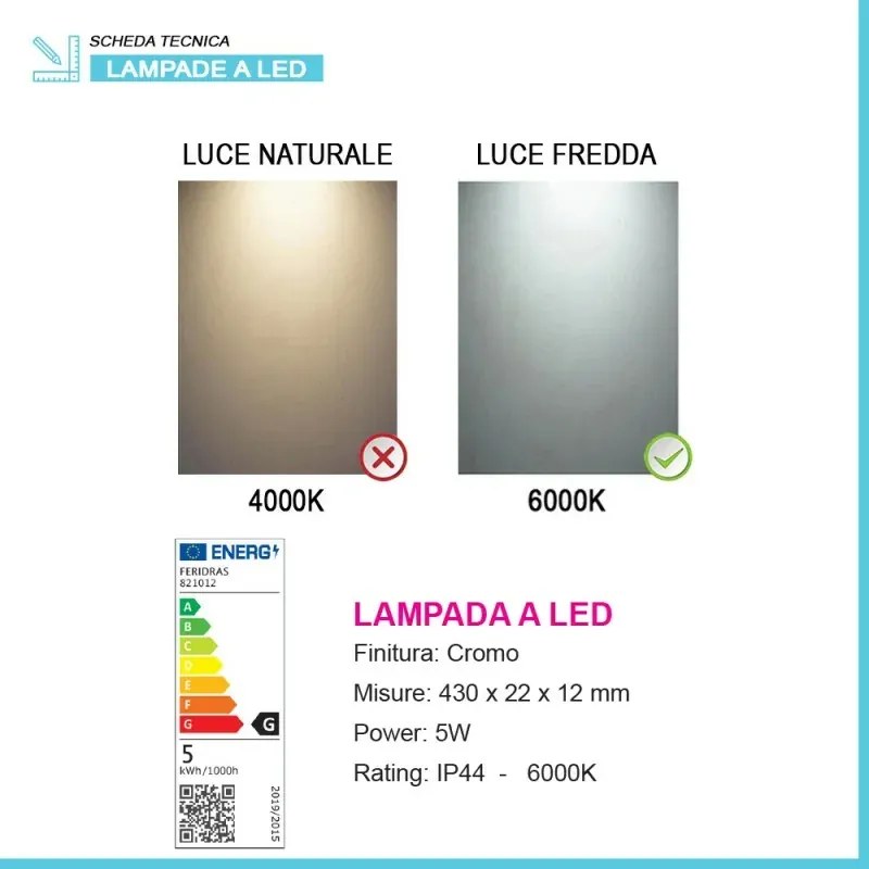 Specchio bagno rotondo con luce a led integrata da 60cm