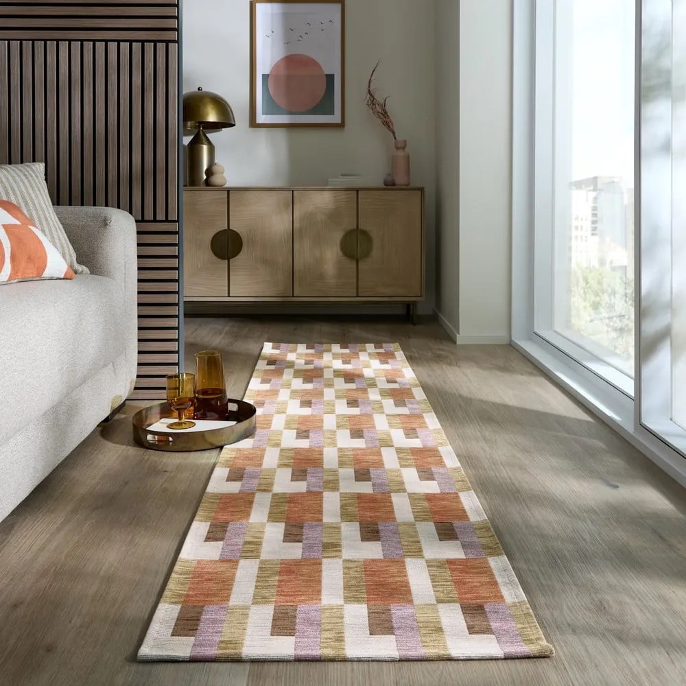 Passatoia in colore arancio-naturale 60x230 cm Riley Block Geo - Flair Rugs